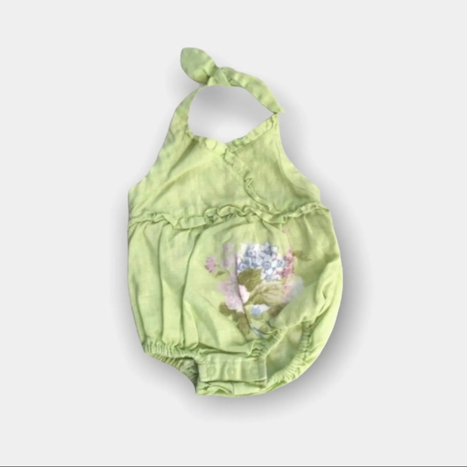 Janie & Jack Soft Green Linen Bubble Romper 6 Months