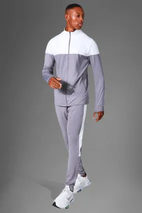 Man Active Block Performance Zip Tracksuit | boohooMAN UK