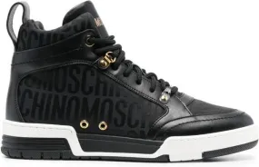 Moschino jacquard-logo leather sneakers Black