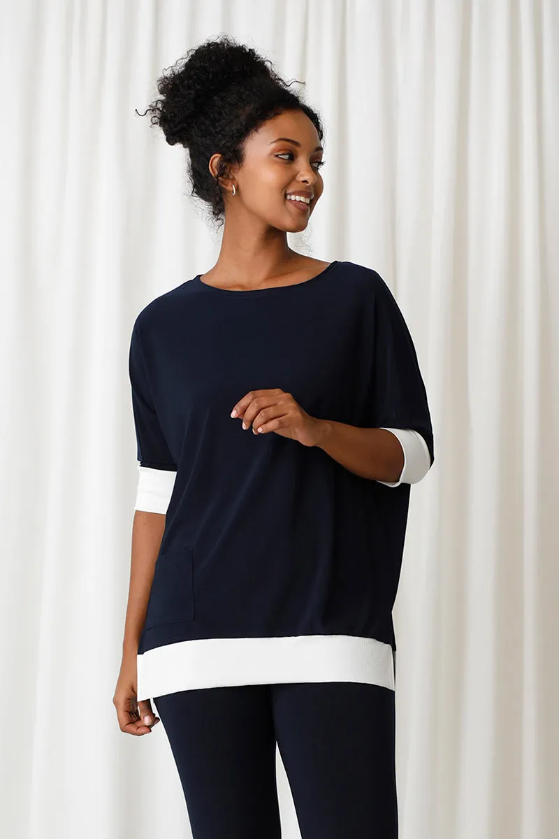 Motion Pocket Boxy Tunic | Navy/Wht