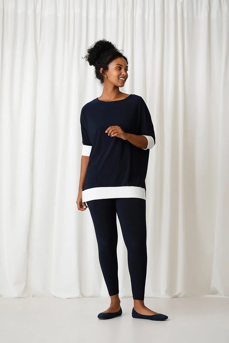 Motion Pocket Boxy Tunic | Navy/Wht