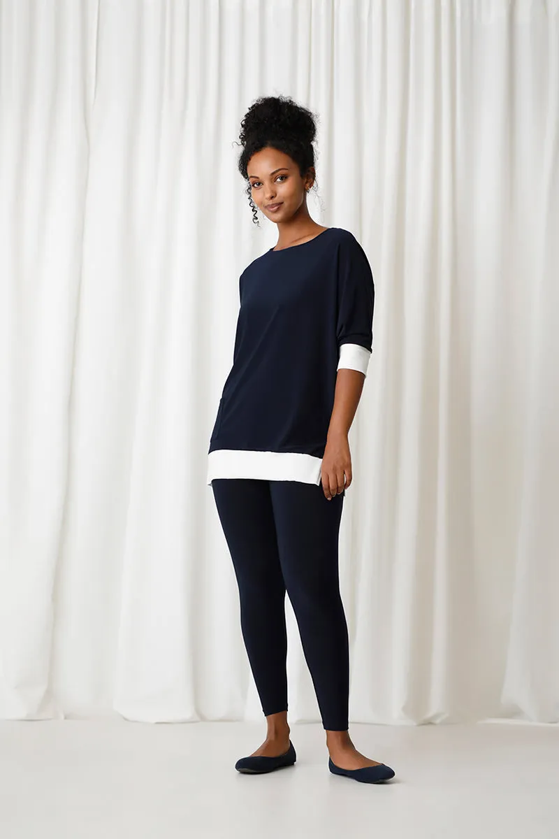 Motion Pocket Boxy Tunic | Navy/Wht