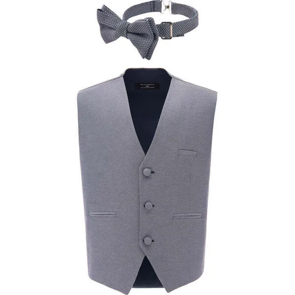 Moustache Micro Print Vest & Bowtie, Grey