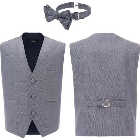 Moustache Micro Print Vest & Bowtie, Grey