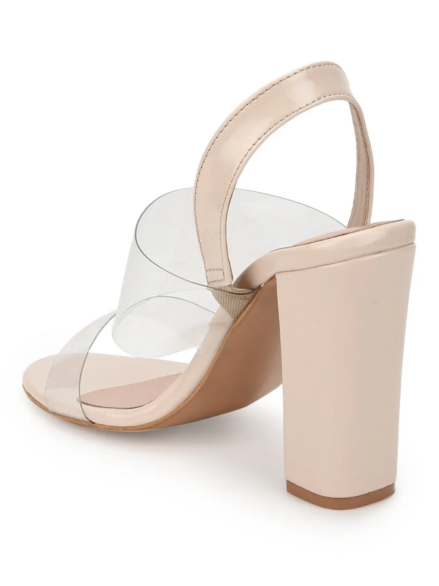 Nude Perspex Patent Clear Sandals With Back Strap