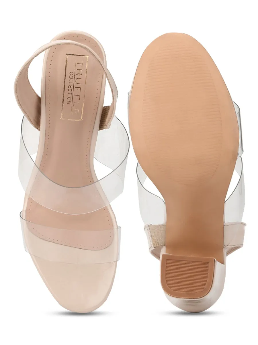 Nude Perspex Patent Clear Sandals With Back Strap