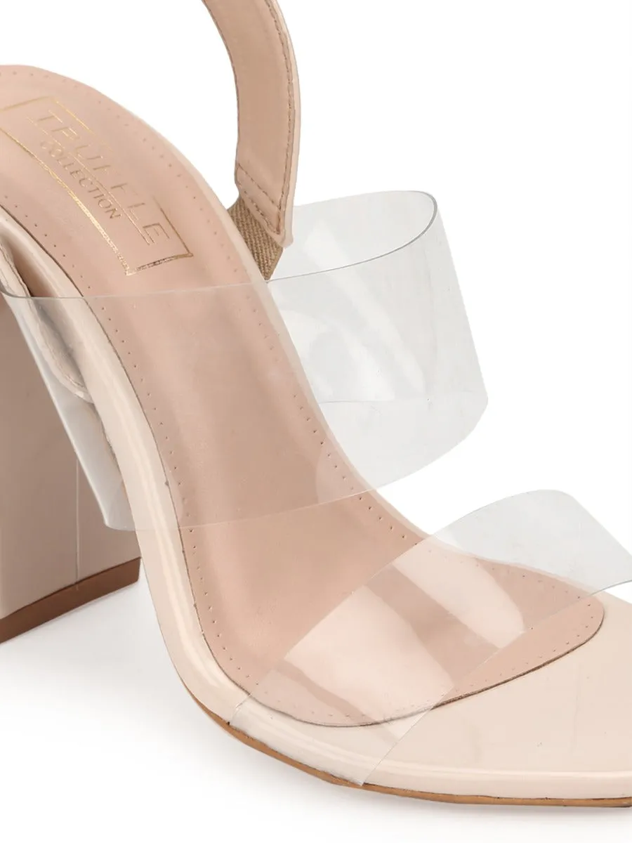 Nude Perspex Patent Clear Sandals With Back Strap