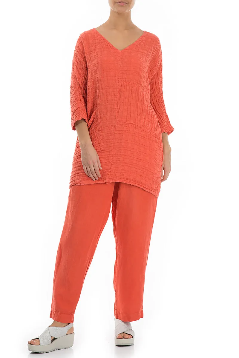 One Pocket New Orange Linen Tunic