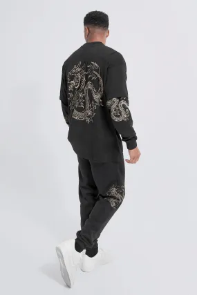 Oversized Dragon Faux Layer T-shirt Tracksuit | boohooMAN UK