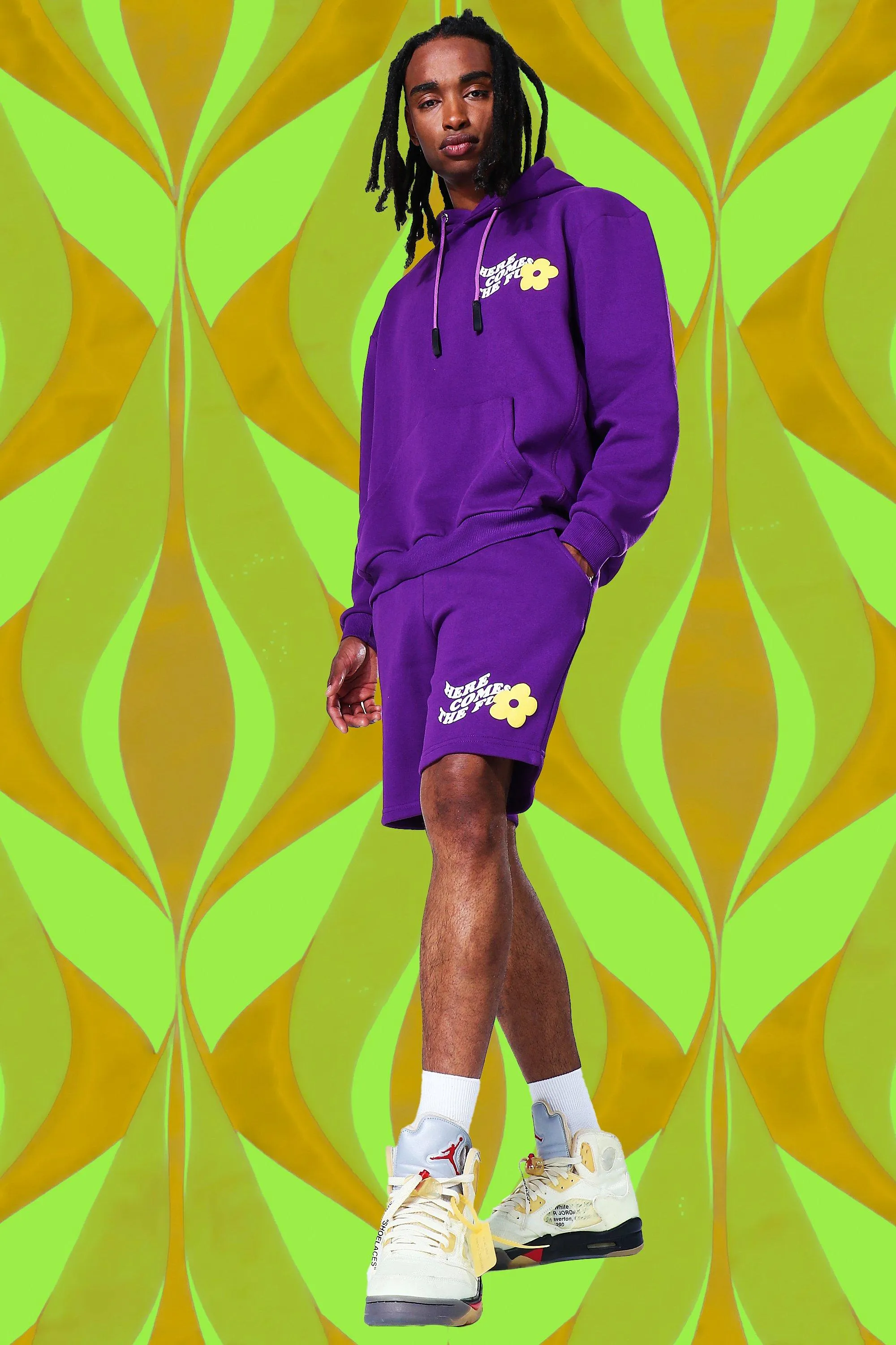 Oversized Flower Print Short Tracksuit | boohooMAN UK