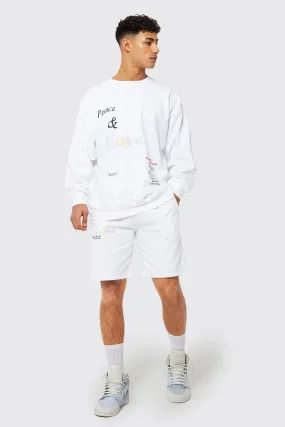 Oversized Peace Sweatshirt Short Tracksuit | boohooMAN UK