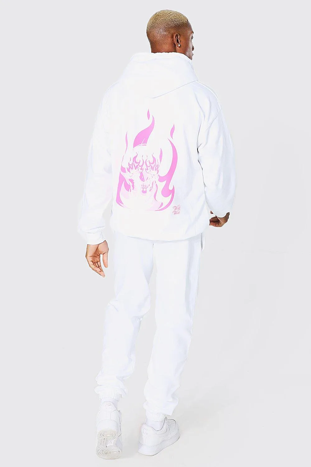 Oversized Skull Flames Hooded Tracksuit | boohooMAN UK