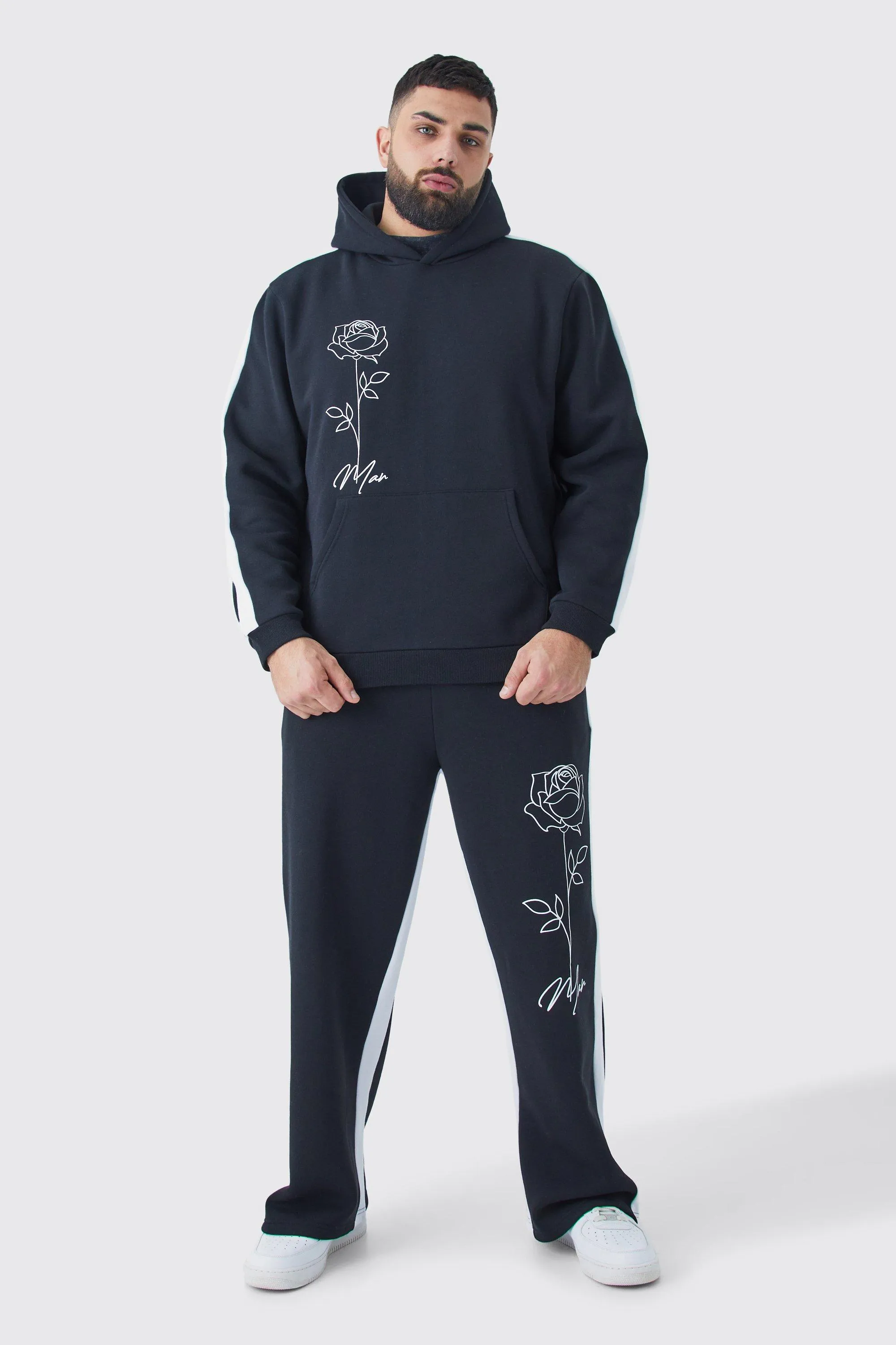 Plus Man Rose Print Gusset Hooded Tracksuit