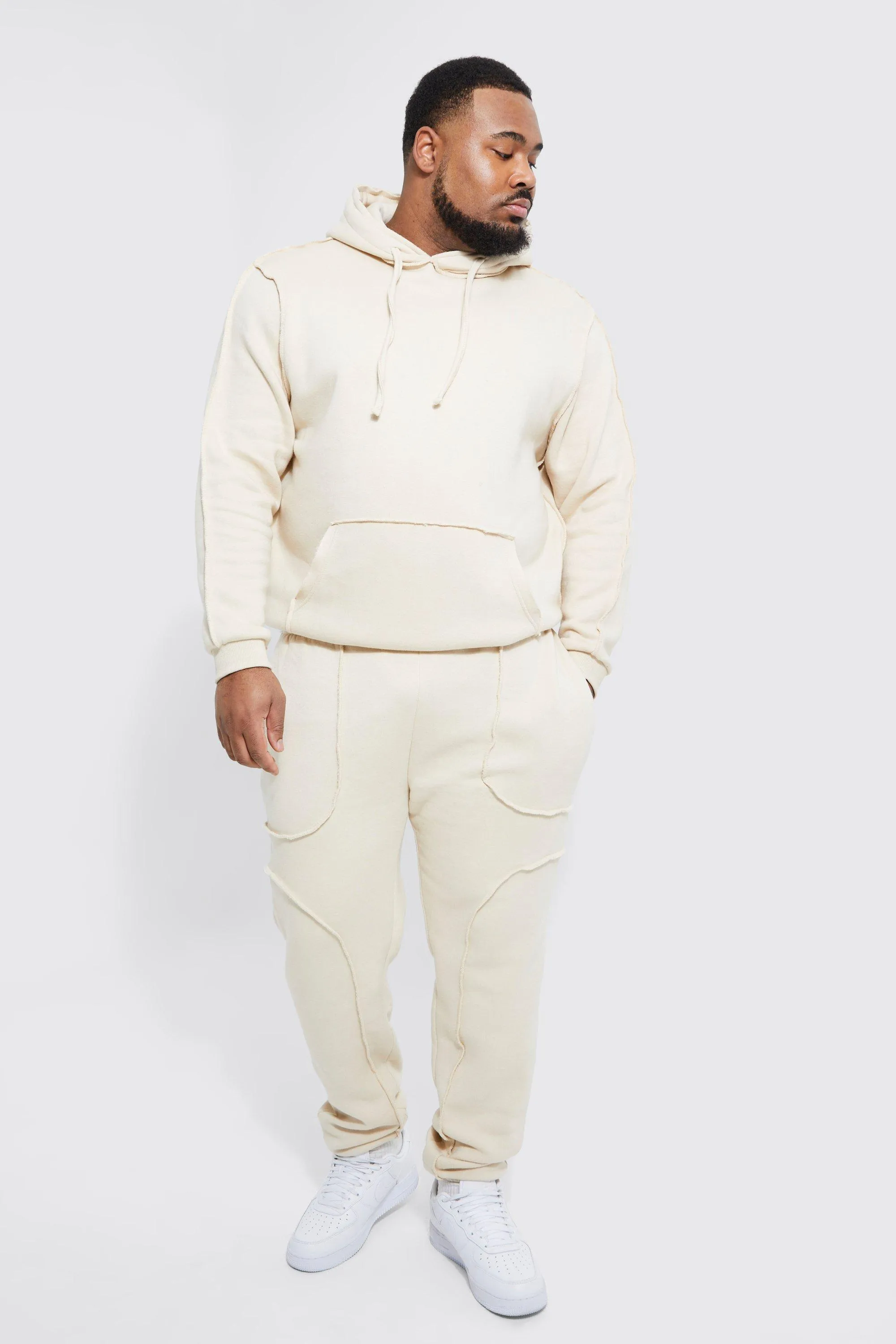 Plus Raw Seam Detail Hooded Tracksuit | boohooMAN UK