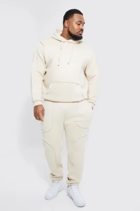 Plus Raw Seam Detail Hooded Tracksuit | boohooMAN UK