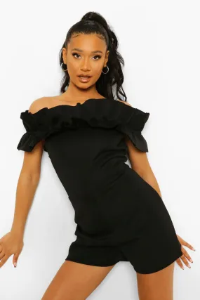 Ruffle Off The Shoulder Scuba Romper