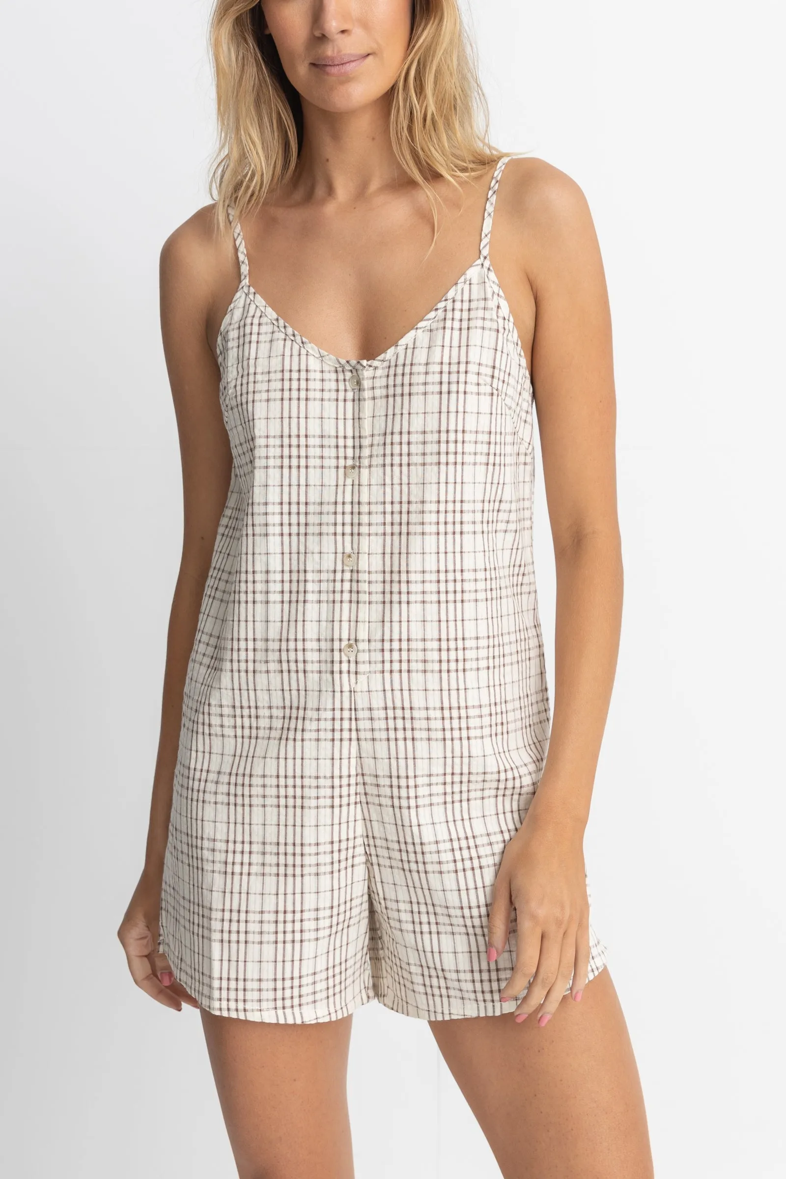 Rumi Check Romper Natural