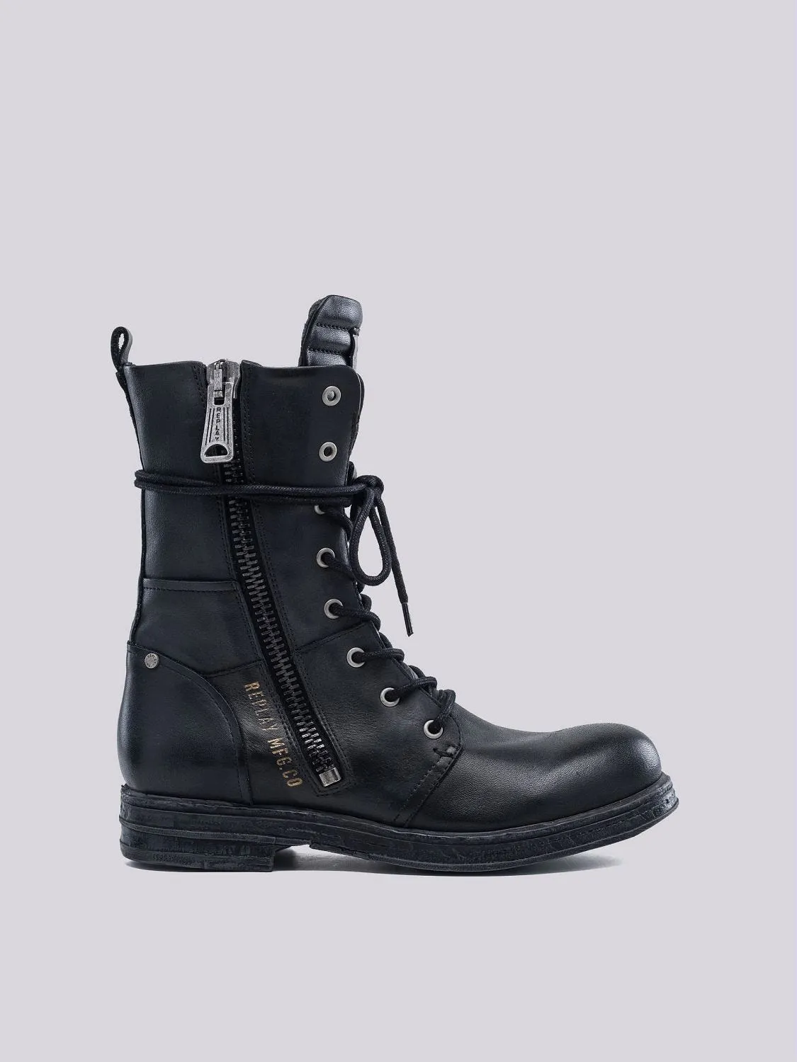 SADE EVY LEATHER BIKER BOOT WITH LACES