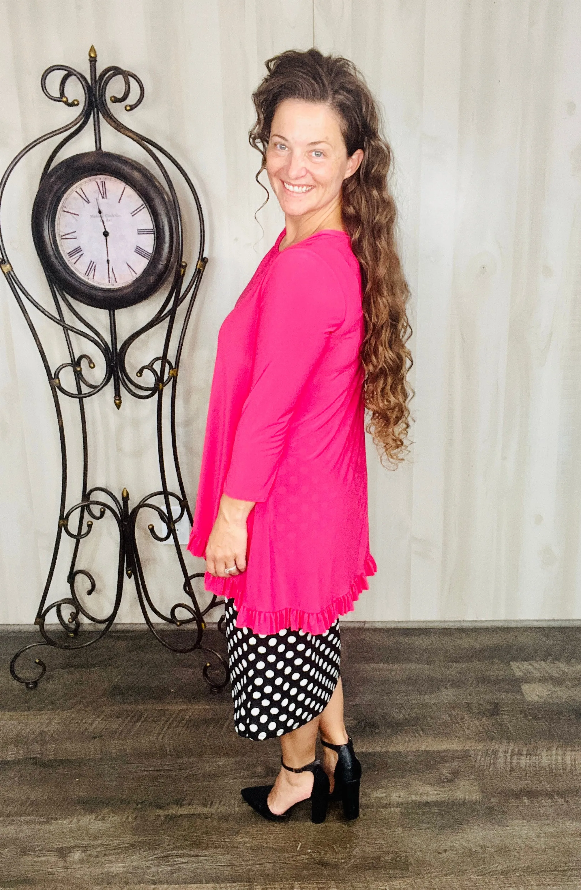 Samantha Ruffle High-Low Tunic-Pink Lollipop