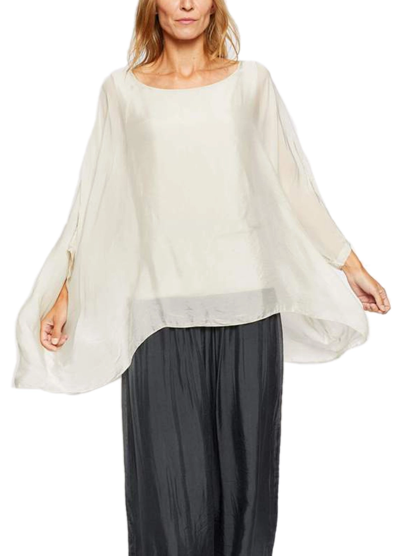 Seta Tela by HALO Italian Batwing Silk Tunic Top - Champagne