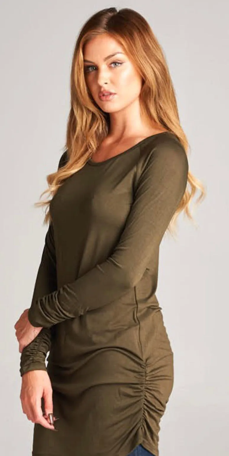 Solid Long Sleeve Rounded Neckline Tunic