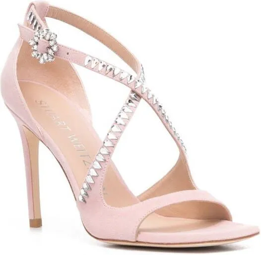 Stuart Weitzman crystal-embellished 110mm sandals Pink