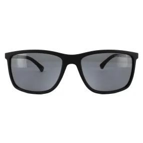 Sunglasses | Rectangle Black Rubber Grey Polarized Sunglasses | Emporio Armani