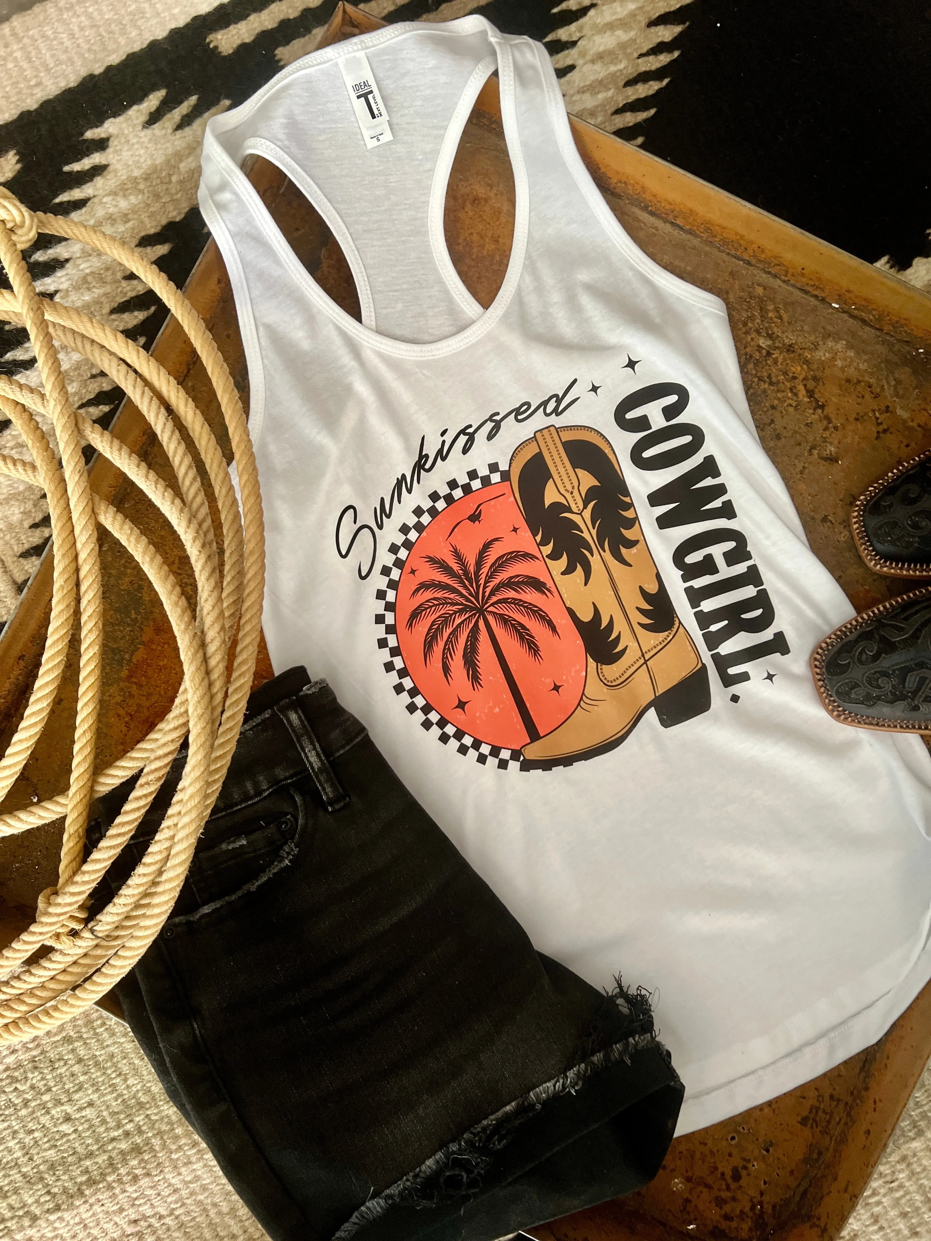 Sunkissed Cowgirl Graphic Racerback Tank