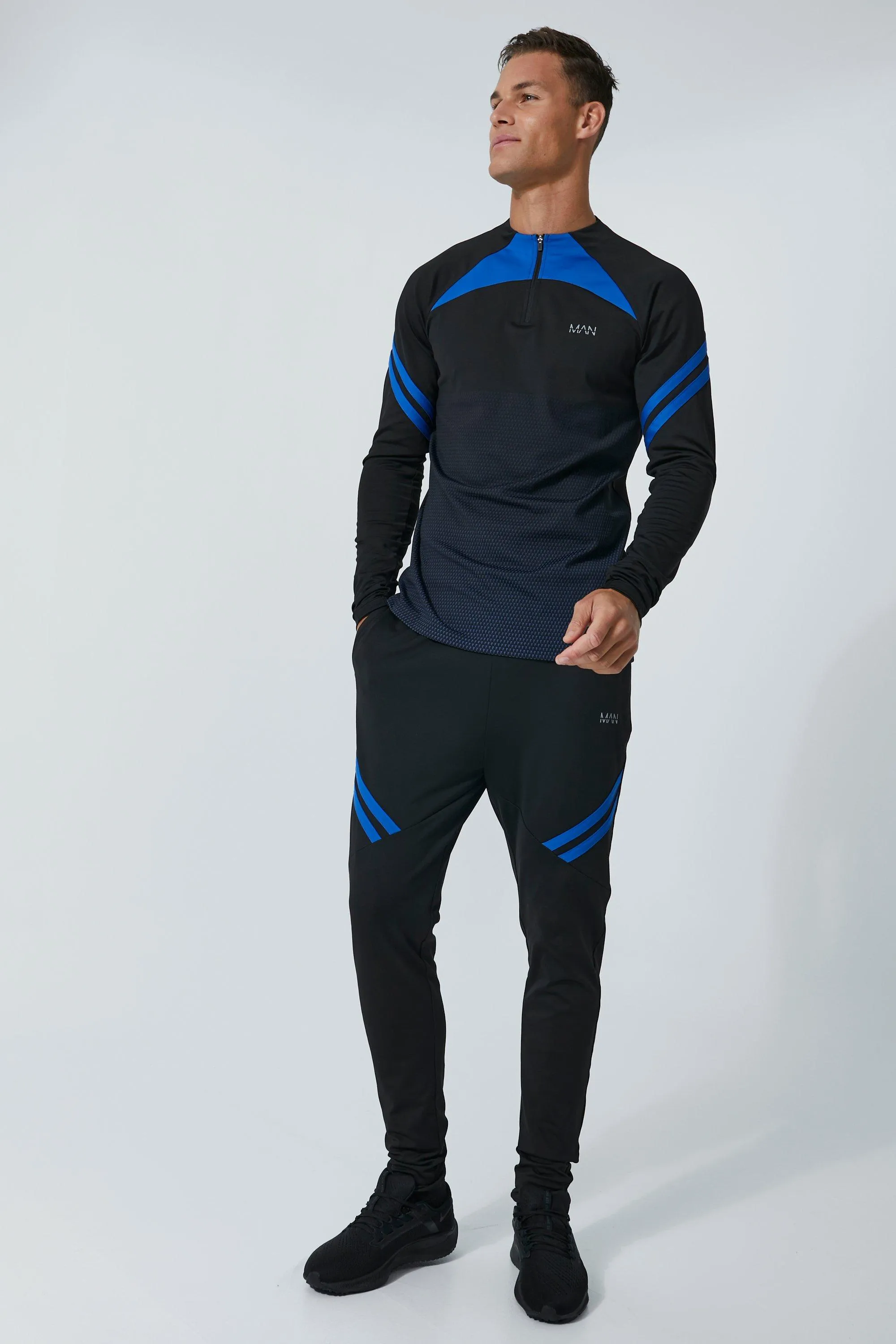 Tall Man Active Training Ombre Crew Zip Tracksuit | boohooMAN UK