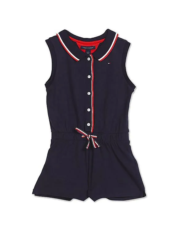 Tommy Hilfiger Kids Girls Navy Polo Collar Solid Romper