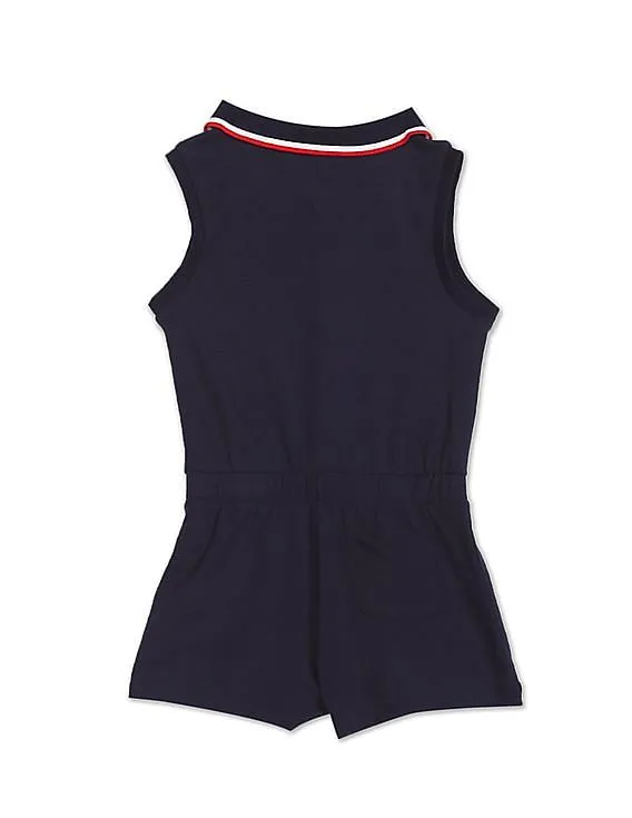 Tommy Hilfiger Kids Girls Navy Polo Collar Solid Romper