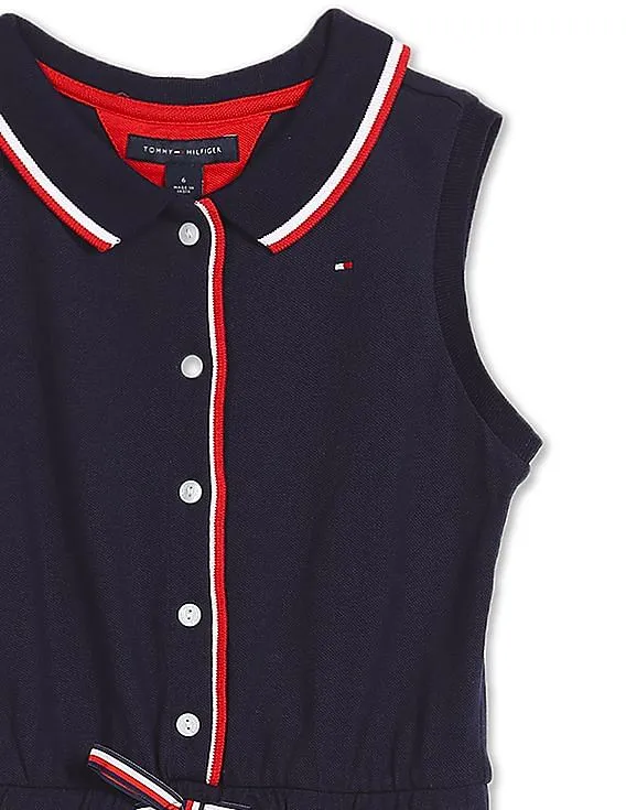 Tommy Hilfiger Kids Girls Navy Polo Collar Solid Romper