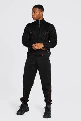 Tricot Funnel Neck Tracksuit With Piping | boohooMAN UK