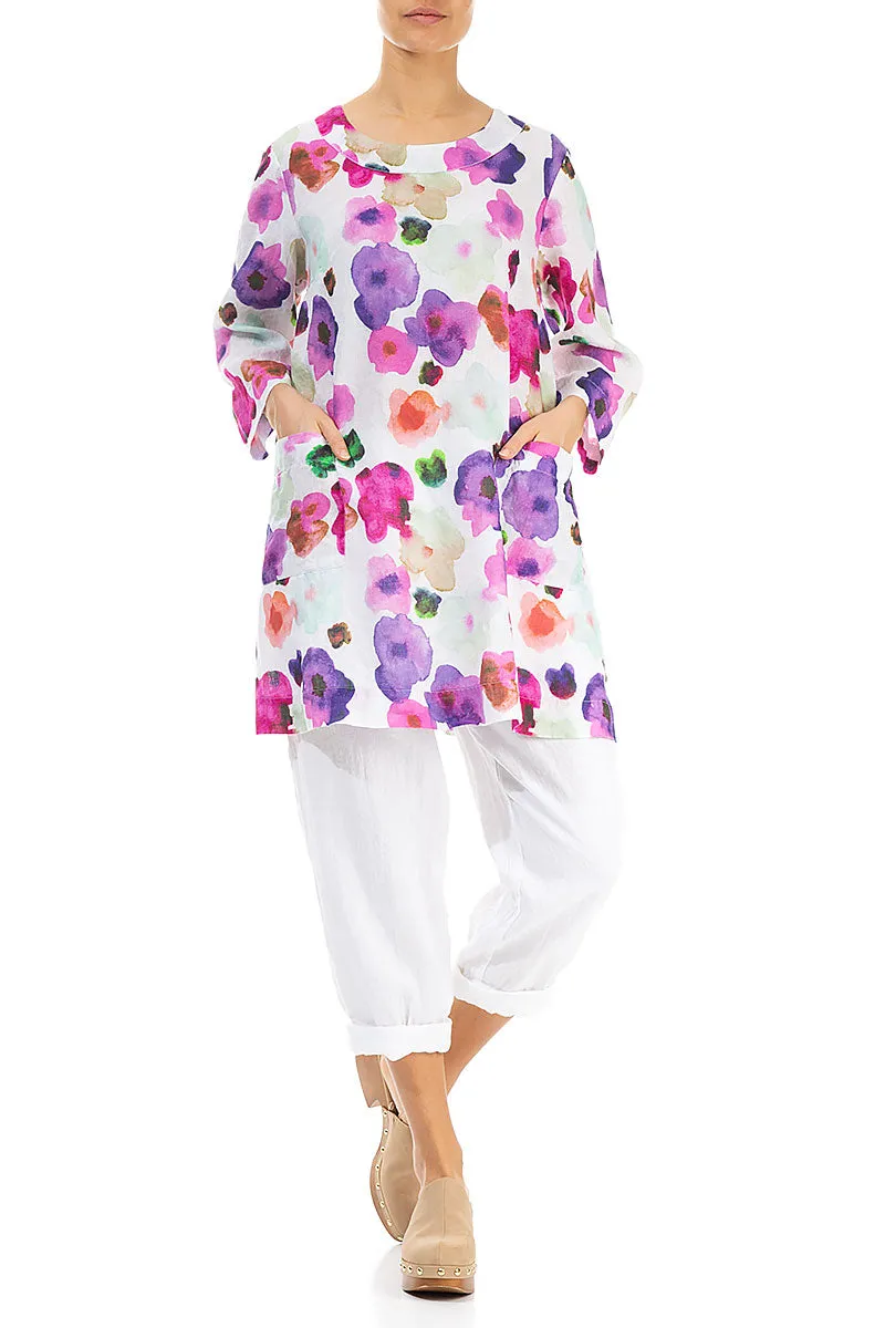 Two Pockets Blossom Linen Tunic