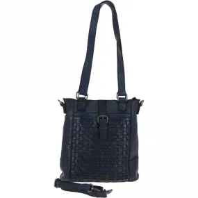 Vintage Woven Leather Bag Navy :  D-75