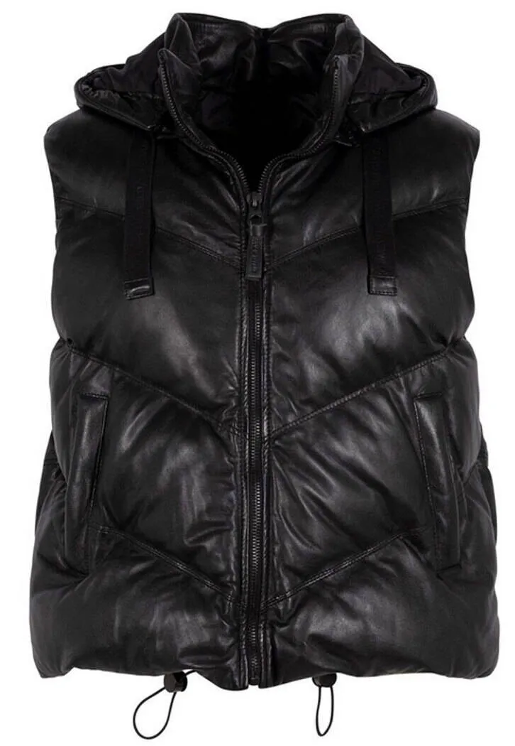 Women's black quilted leather vest namica