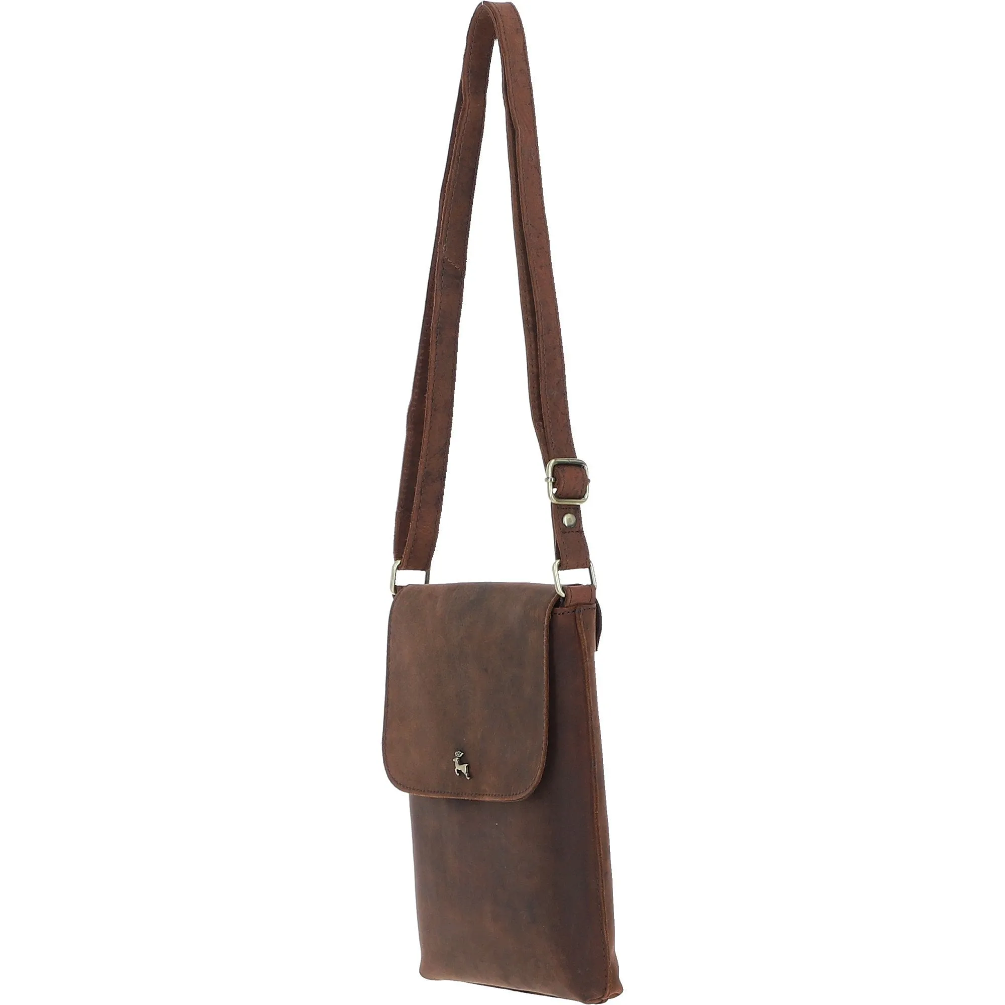 Womens  Flap Over Leather Cross Body Bag Mud/brown: Ela 1495