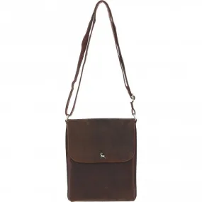 Womens  Flap Over Leather Cross Body Bag Mud/brown: Ela 1495