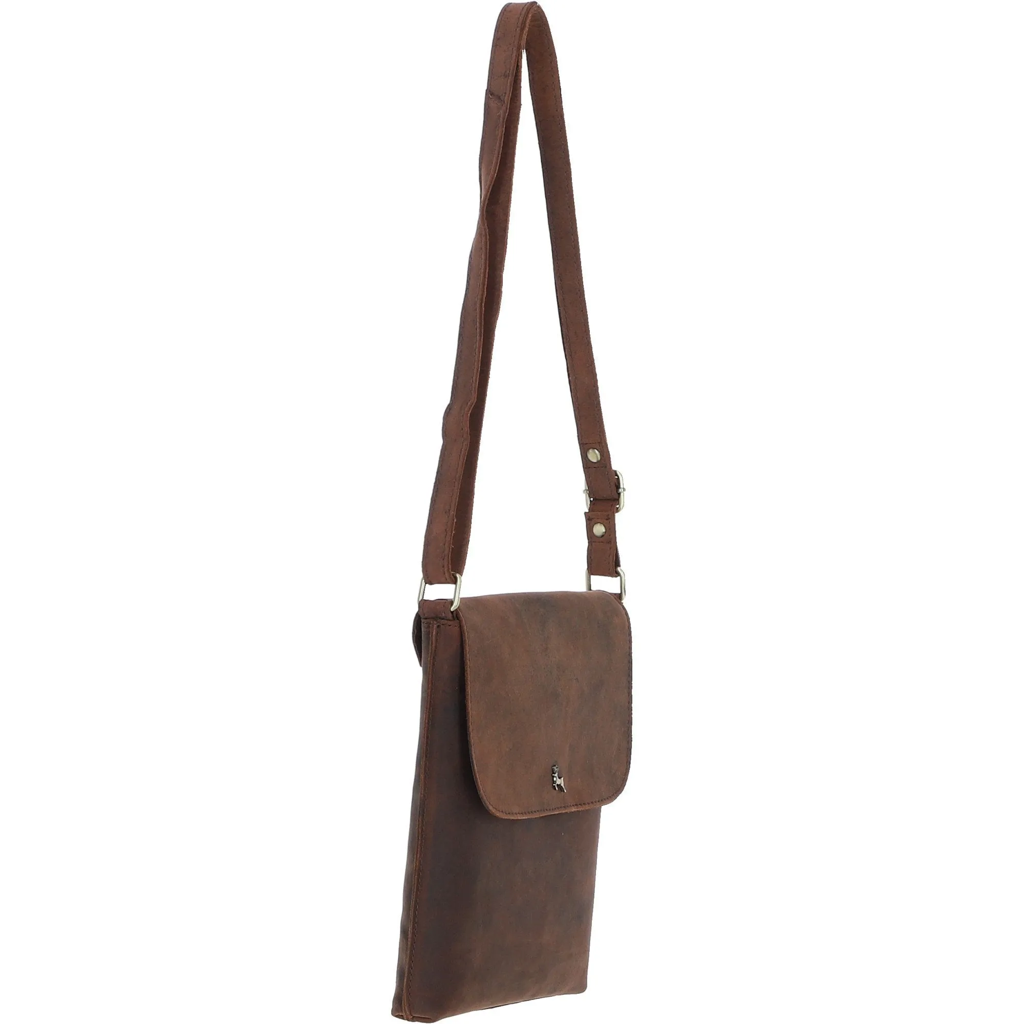 Womens  Flap Over Leather Cross Body Bag Mud/brown: Ela 1495