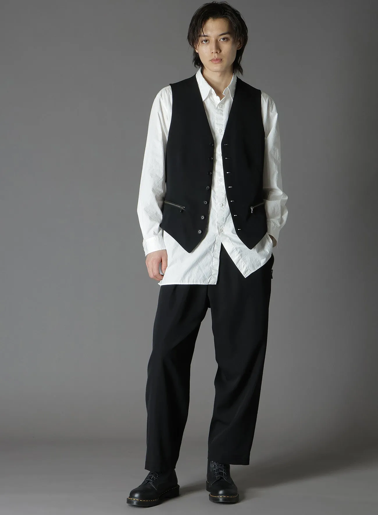 WOOL GABARDINE ZIPPER POCKET VEST