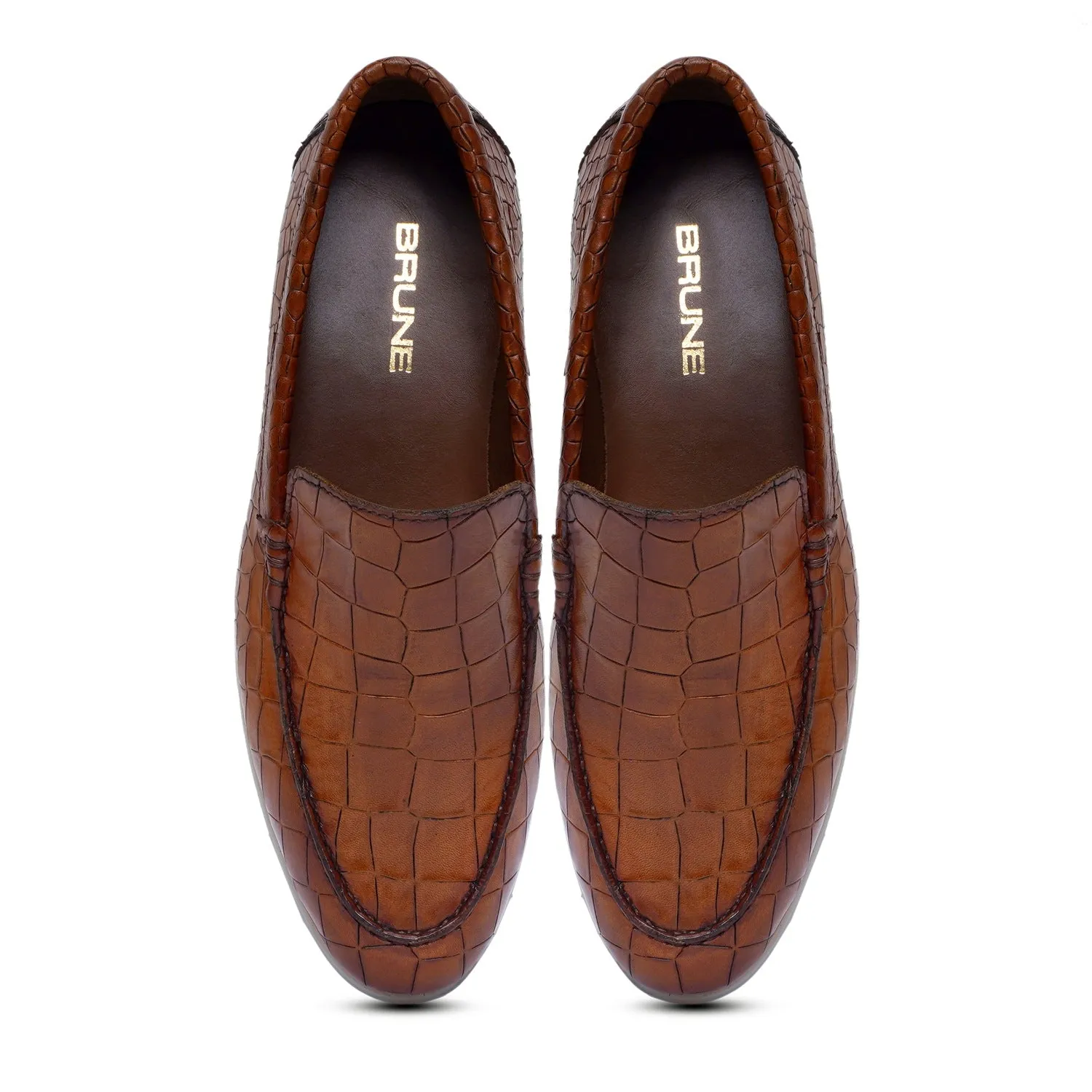 Yacht Slip-On Shoes in Croco Tan Leather