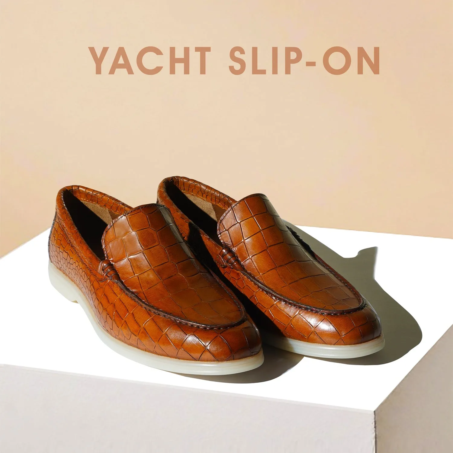 Yacht Slip-On Shoes in Croco Tan Leather