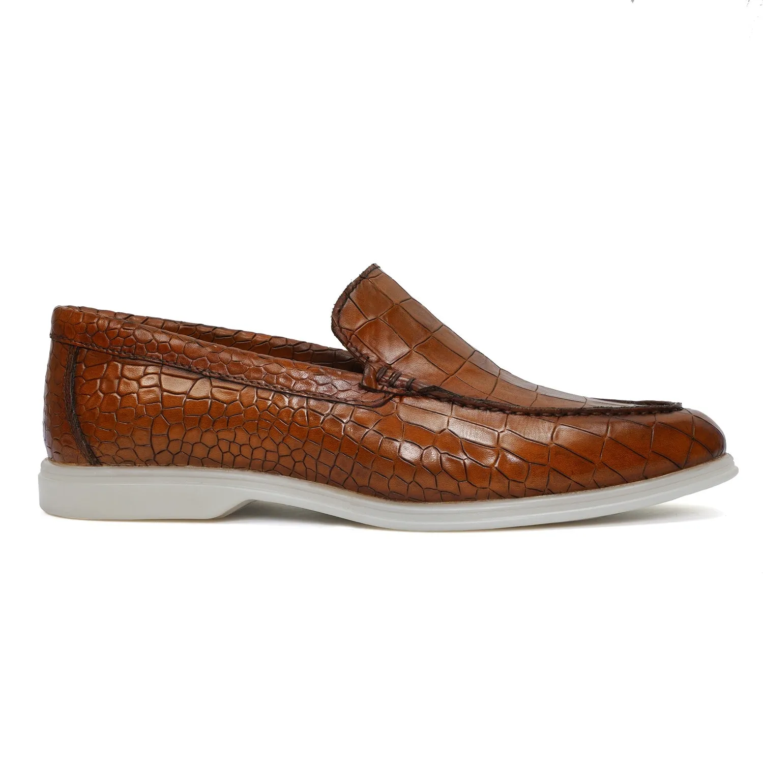 Yacht Slip-On Shoes in Croco Tan Leather