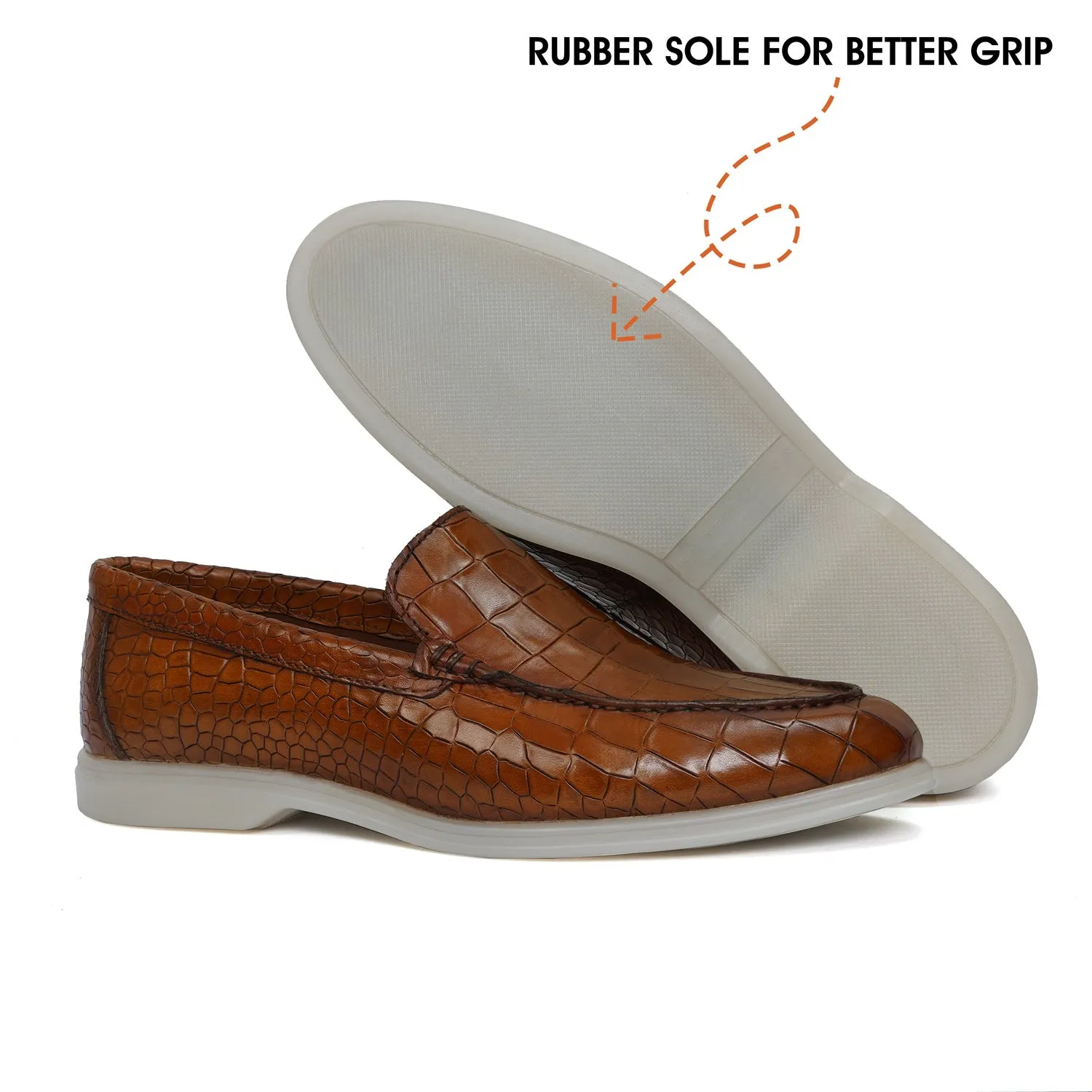 Yacht Slip-On Shoes in Croco Tan Leather